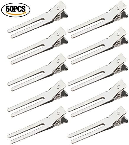 Hugesavings 50 Packs 1.78 Inches Double Prong Clips, Metal Alligator Hairpins for Hair Extensions