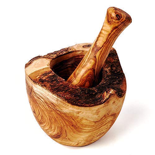 das Olivenholzbrett Mortar and Pestle in the Nature Made of Olive Wood - 12cm