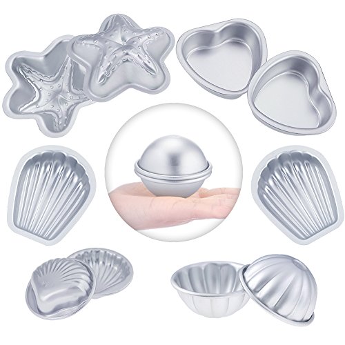 Caydo 6 Set 6 Style DIY Metal Bath Bomb Mold with Shell Shape, Hemispheres, Heart Shape, Starfish Shape, Scallop Shape, Flower Shape for Crafting Your Own Fizzles (Each Including 2 Pieces)