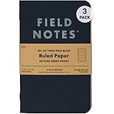 Field Notes 3-Pack Pitch Black Memo Books (3.5" X 5.5"), Ruled, 48 Pages | Thin Pocket Sized EDC Notebook With 90 GSM Paper & Paperback Cover | Work Notebooks For Note Taking | Made in the USA
