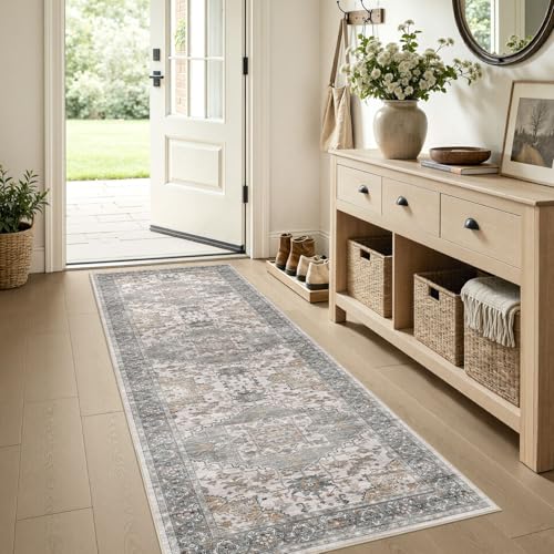ELLIUNE Washable 2x6 Runner Rug: Non Slip Vintage Gray Brown Entry Area Rug at Amazon