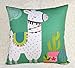 Geepro 18 inch Llama Cactus Decorative Throw Pillow Covers Linen Cotton Animal Print Cushion Cover (Teal)