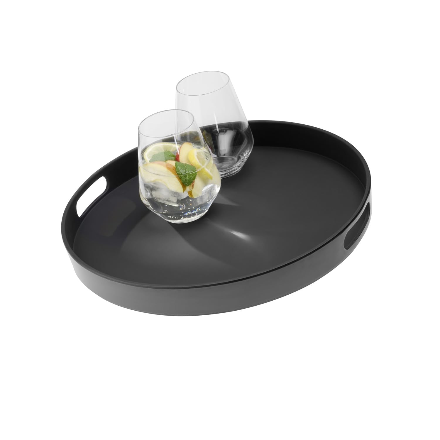 APS 84045 Bistro Non-Slip Tray with 2 Handles, Melamine, Black, Diameter 35.5 x 4.5 cm