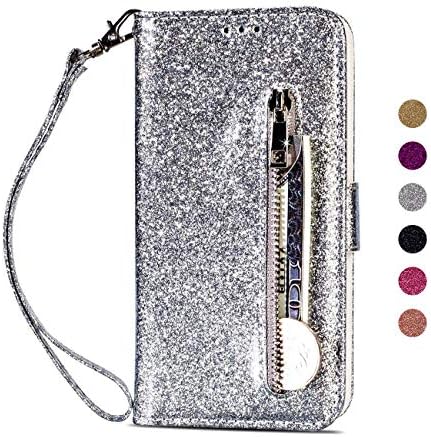 BoRan iPhone XS Max Phone Case, iPhone XS Max Wallet Glitter Zipper Bling Luxury PU Leather Magnetic Flip Folio Cover [Card Slot & Fold Stand] Sparkle Book Compatible for iPhone XS Max