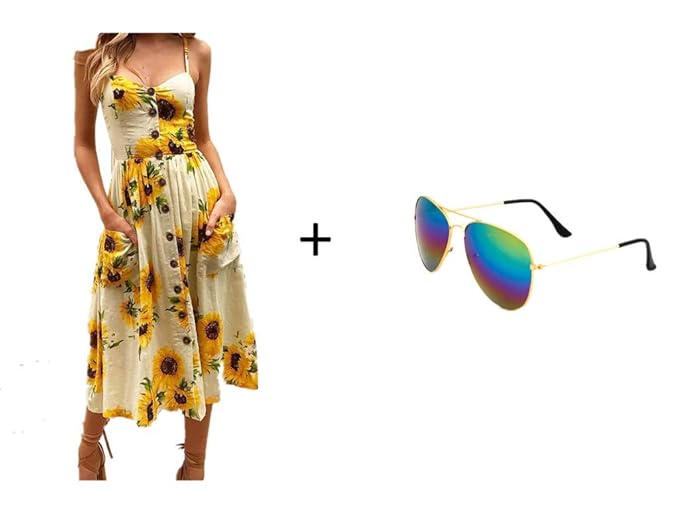 Aoweika Urlaub Damen V Ausschnitt A-Linie Kleid Träger Rückenfreies Kleider Boho Sommerkleider Strandkleider Knielang Maxikle