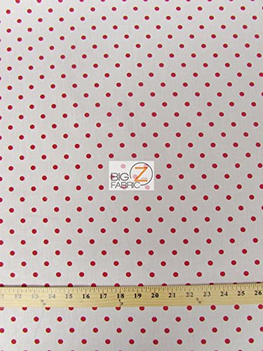 WHITE/RED SMALL POLKA DOTS PRINT POLY COTTON FABRIC 58