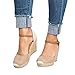 Pxmoda Womens Summer Espadrille Wedge Sandals Fashion Strap Buckle Suede Platform Shoes (US 8.5, Beige)