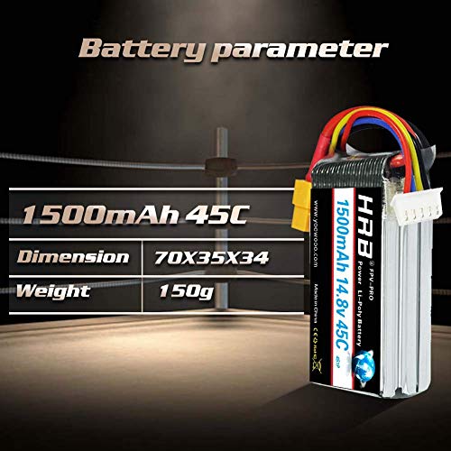 HRB 2pcs 4S 14,8V 1500mAh 45C Lipo RC Akku mit xt60 stecker für RC Evader BX Auto RC LKW RC Truggy RC Flugzeug UAV Drone… – Bild 4