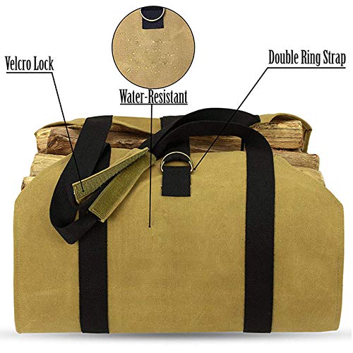 Supersized Firewood Log Carrier - Durable Canvas Wood Stove Tote Bag, Heavy Duty Wood Holder with Hook and Loop for Fireplaces Camping Beaches Landscaping