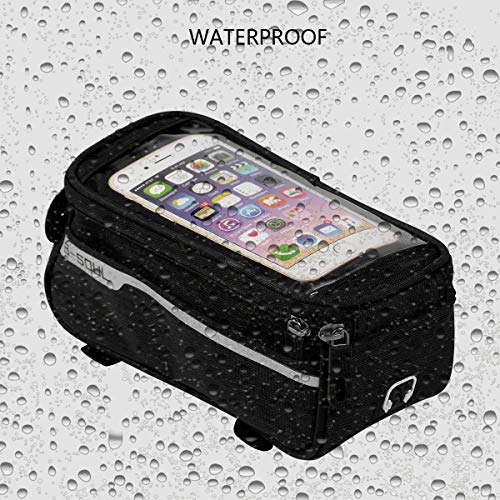 ORFORD Bike Bags Frame Waterproof Bicycle Phone Bag Waterproof Top Tube, Touch Screen Bike Mobile Phone Bags, Top Tube Phone Bag, Cycling Front Frame Bag iPhone 8 7 Plus 6s 6 Plus Below 6" (Black)