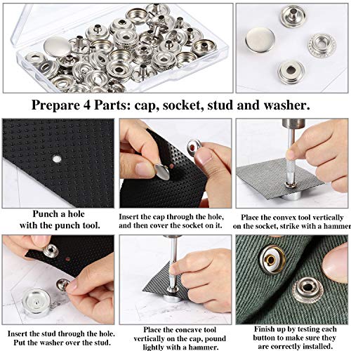 12 Sets Snaps Button Leather Snap Fasteners Kit 15mm Metal Snaps Repair