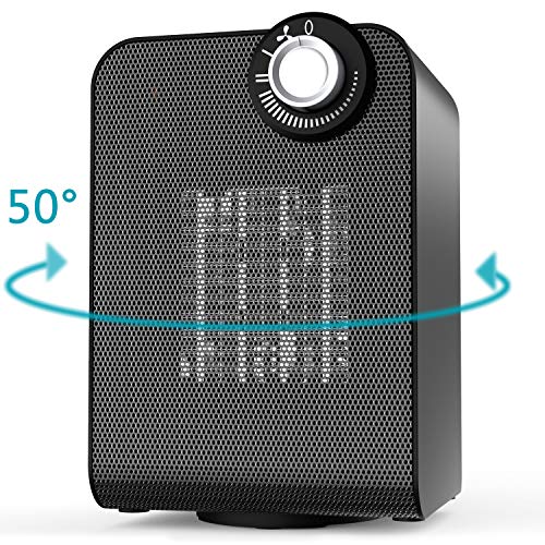 OPOLAR HE02 Electric Small Space Thermostat & Oscillating, 1500/1000W Energy Efficient Personal Portable Ceramic Heater, Compact & Quiet for Indoor Home Office Floor, Black