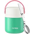 FEWOO Food Jar, 13.5oz Insulated Lunch Soup Container for Hot Cold Food for Kids Adults, Leak Proof Vacuum Stainless Steel Lunch Box with Folding Spoon for School Travel Outdoors (Pink-Green)