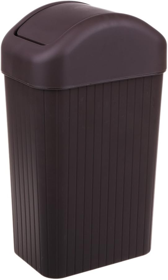 Plastic Swing Lid Trash Can Kitchen/Bathroom/Bedroom/Parlor/Office Trash Can - 10 Liter / 2.6 Gal (Brown)