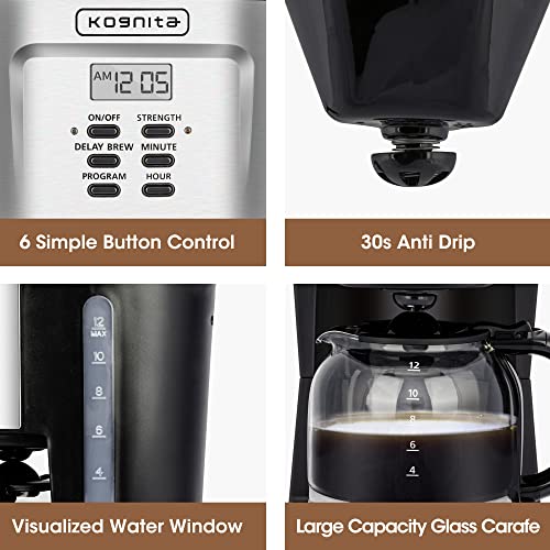 Kognita 12 Cup Coffee Maker, Programmable Small Coffee Maker with Glass