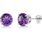 Gem Stone King 14K White Gold Purple Amethyst Stud Earrings for Women | 4.20 Cttw | Gemstone February Birthstone | Round 9MM