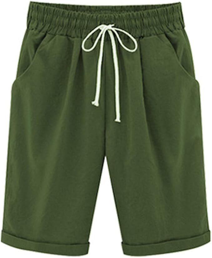 HX fashion Women's Bermuda Shorts Summer Length Knee Cotton Short with