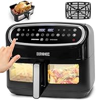 Duronic XXL Digital Air Fryer AF14 BK 10L Family Size Air Fryers Double Drawer 10in1 Dual Zone Extra Large AirFryer with window for Family Cooking with Dishwasher Safe Non-Stick Basket Black