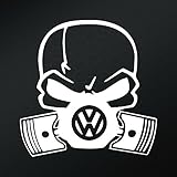 VW Skull Piston Gas Mask Vinyl Decal Sticker | Cars Trucks Vans Walls Laptops Cups | White | 5.5 In | KCD827W