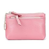 Aladin Leather Coin Purse with Key Chain - Triple Zipper Card Holder Wallet Pink