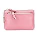 Aladin Leather Coin Purse with Key Chain - Triple Zipper Card Holder Wallet Pink