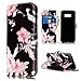 Galaxy S8 Case, S8 Case, S8 Wallet Case, JanCalm Flower Pattern Premium PU Leather Wallet [Card/Cash Slots] Stand Magnetic Flip Folio Cover for Samsung Galaxy S 8 + Crystal Pen (Black/Flower)