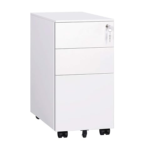 Devaise 3 Drawer Metal File Cabinet With Lock Mini White Fully