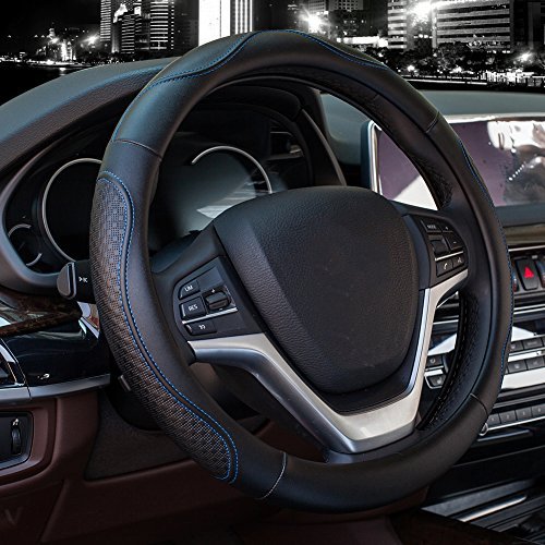 Steering Wheel Covers Universal 15 inch Genuine Leather, Breathable, Anti Slip