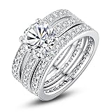 Bamoer Set of 3 18K White Gold Plated Wedding Finger Ring CZ Cubic Zirconia Jewelry (7)