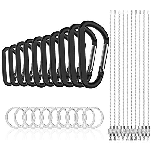 Michael Josh 10PCS 3" Carabiner Caribeaners Clips Hook,with Wire Keychain Keyrings(Black) - Thumbnail 6