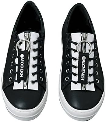 MODERN ALCHEMIST Cow Leather Round Toe Zipper Detailed Fashion Sneakers For Women 7 Black