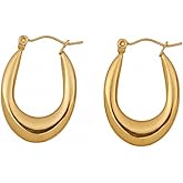 Gold Oval Hoop Earrings for Woman Hypoallergenic 14K Gold Plated Lightweight Trendy Boho Small Hoops Cute Earring Birthday Valentines Gifts Jewelry