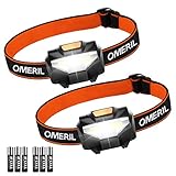 OMERIL Headlamp Flashlight, 2 Packs Super Bright LED Headlamp with 3 Modes, 6 x AAA Battery Operated(Included), Waterproof COB Head Lamp for Kids & Adults, Camping, Hiking, Cycling, Running, Fishing