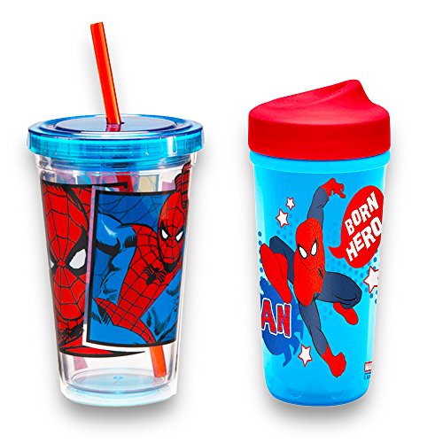Marvel Spiderman Cup Set Toddler Kids -- Pack of 2 (Perfect Flo Sippy Cup, Classic Tumbler)
