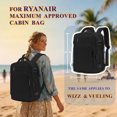 ZHXX Ryanair Backpack 40 x 30 x 20 cm, Hand Luggage 40 x 30 x 20 cm for Ryanair, Airplane Travel Backpack for Multiple Airlines with Charging Hole and Anti-Theft Pocket