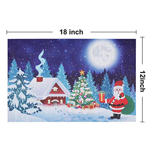 Homing Christmas Placemats for Dining Table Set of 6, Insulation Santa Claus and Gift Box Snowman Blue Landscape Xmas Tree Holiday Place Mats for Kitchen Decor, Washable Heat-Resistant, 12x18 Inch - Thumbnail 7