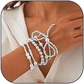 GLMOCM Gold Bow Bracelet for Women Stackable Beaded Bracelet Stretch Pearl Bow Bracelets for Women Jewelry