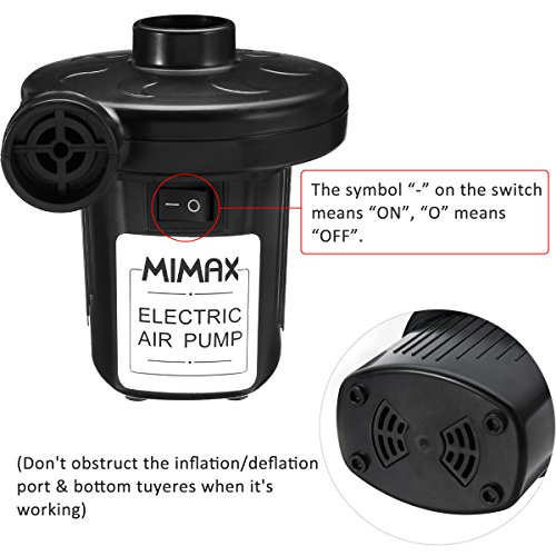 MIMAX Electric Air Pump Air Mattress Pump Portable Air Pump Quick-Fill Inflator Deflator 110V AC/12V DC with 3 Nozzles for Inflatables Air Bed Boat Raft Mattress Outdoor, Car Use, Indoor, Black
