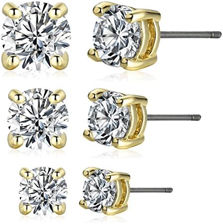 MaarRing Women Stud Earring Round-Cut CZ Cubric Zircon Nickle Free Platinum Silver Gold Rose Gold Plated (Gold)