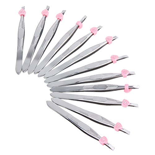 RedSonics(TM) 12Pcs/pack Stainless Steel Slanted Eyebrow Tweezers Face Hair Removal Clip Makeup Tool Women Cosmetics Beauty Wholesale