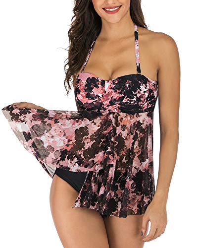 Jusfitsu Covered Hi Waisted Flattering Swimsuits for Women Tube Top Bathing Suit for Large Bust Swimwear Pink XXL