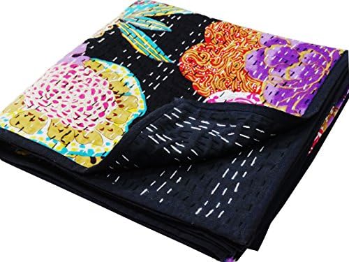 Virasat Exports- Kantha Baby Quilt Indian Black Tropical Handmade Bedding Throw Baby Blanket Cotton Throw 45x45"
