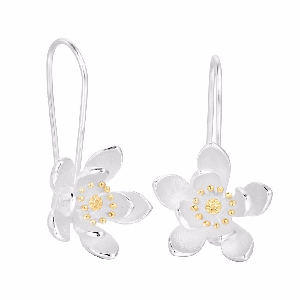 Simple Flower Hoop Earring 925 Silver Earrings Accessories Handmade Jewelry