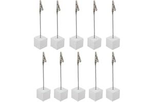 Xiaoyztan White Resin Cube Base Alligator Clip Note Card Table Stand Holder for Wedding Party or Meeting Displaying Alligator Clip Sign Holder Pack of 10
