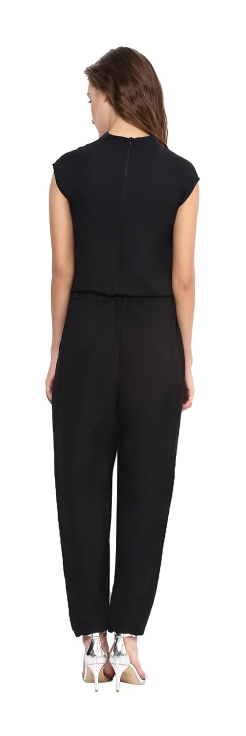 uptownie lite women's crepe neck cut out jumpsuit (black)