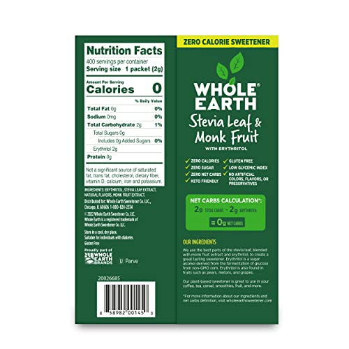 Whole Earth Sweetener Co. Stevia & Monk Fruit Sweetener, Erythritol