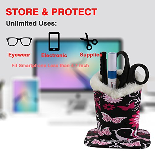 PG6 Plush Lined Eyeglasses Holder Stand Case Protective Glasses Case for Desks, Butterfly