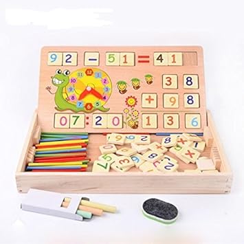 Shanaya Toys Multi Functional Wooden Maths Toy, Number Blocks, Wooden Calculator, Blackboard, Sticks Montessori Mehtod for Kids