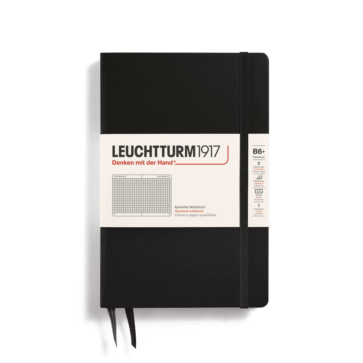 LEUCHTTURM1917 368517 Notebook Paperback (B6+), Hardcover, 219 Numbered Pages, Black, Squared — image 1
