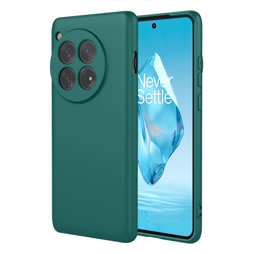 SEAHAI Case for OnePlus 12R 5G, Ultra Thin Silky-Soft Touch Liquid Silicone Phone Cover with Shockproof Airbag Design, Premium TPU Bumper Fashion Case - Dark Green